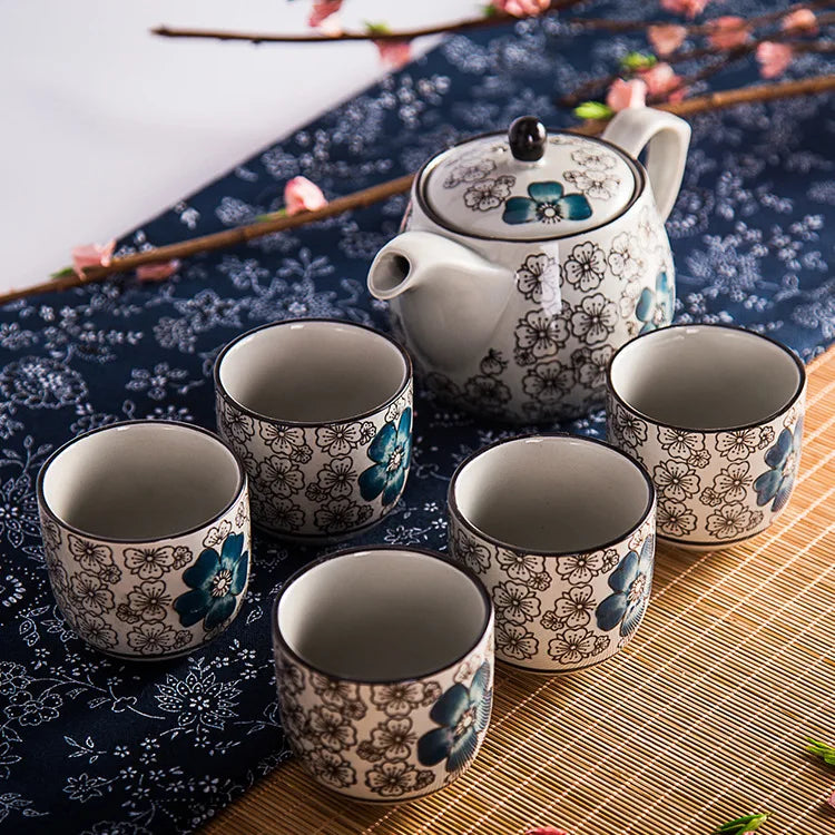 Japanese-Style Hand-Painted Ceramic Tea Set (Under-Glaze)