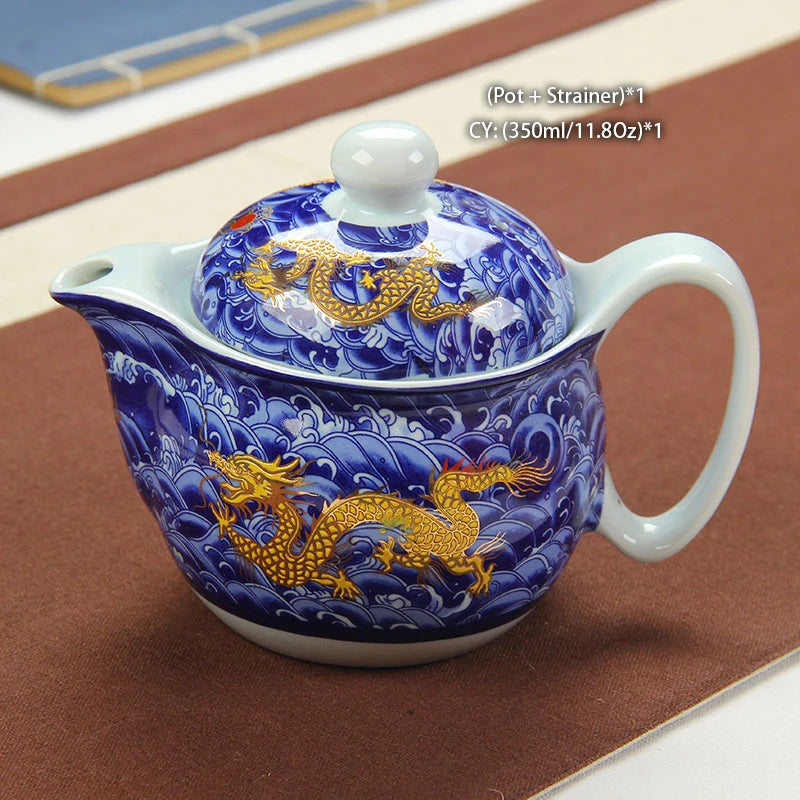 "Imperial Dragon" Chinese Kung Fu Tea Set – Porcelain Pot & Cups