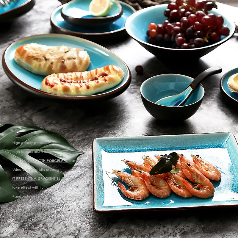 LingAo Professional Japanese Ceramic Dining Set – Ramen Bowls, Sushi Plates & Spoons