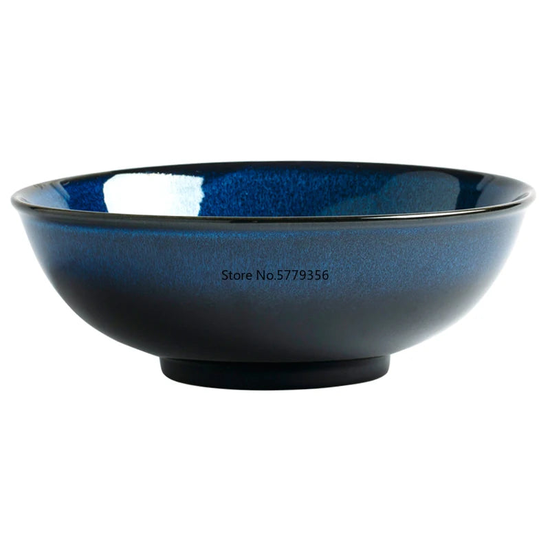 Japanese "Ocean Blue" Kiln Glazed Ceramic Dinnerware Set – Ramen Bowls & Plates