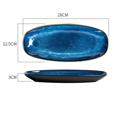 Japanese "Ocean Blue" Kiln Glazed Ceramic Dinnerware Set – Ramen Bowls & Plates