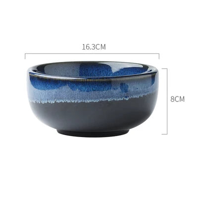 Japanese "Ocean Blue" Kiln Glazed Ceramic Dinnerware Set – Ramen Bowls & Plates