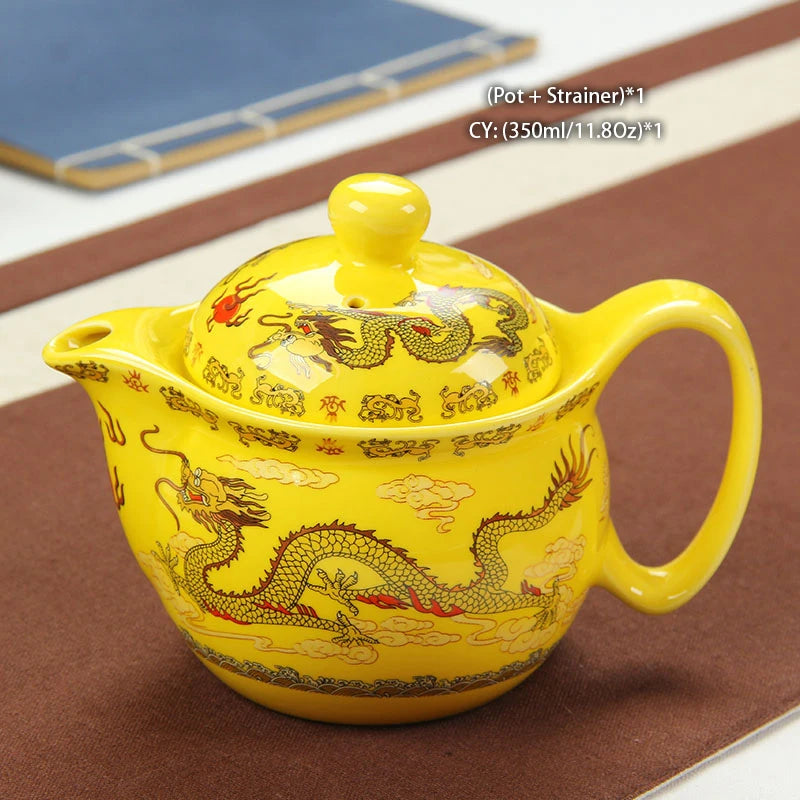 "Imperial Dragon" Chinese Kung Fu Tea Set – Porcelain Pot & Cups