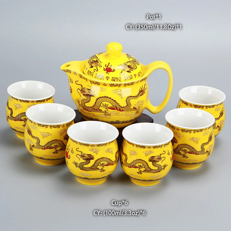 "Imperial Dragon" Chinese Kung Fu Tea Set – Porcelain Pot & Cups