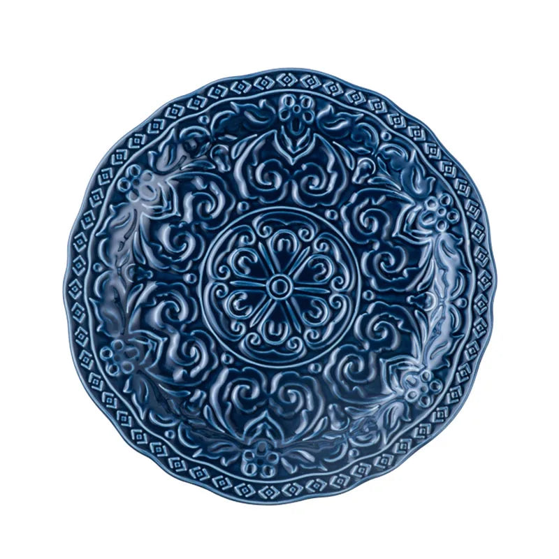 Retro Relief Underglaze Ceramic Dinnerware – Embossed Western Steak Plates