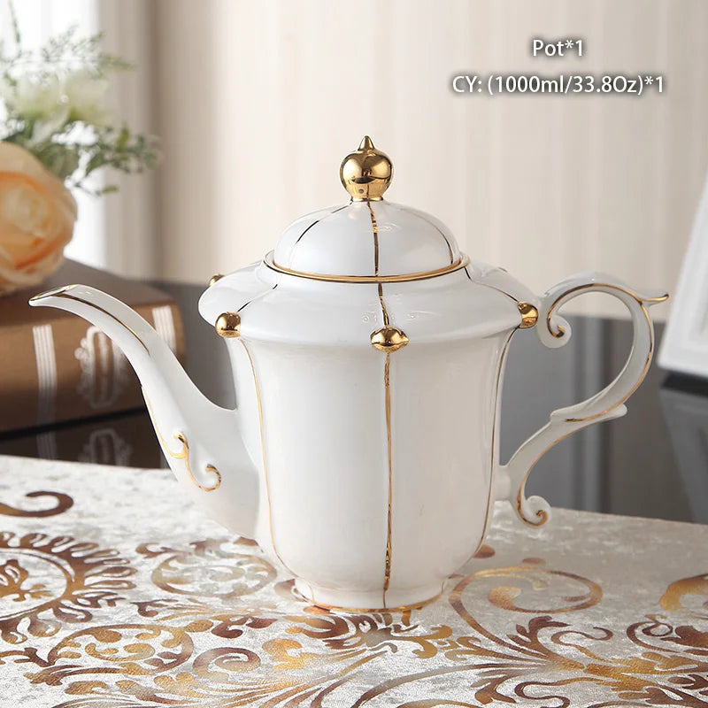 Gold Pearl Bone China Coffee Set British Porcelain Tea Set Luxury Ceramic Pot Creamer Sugar Bowl Teatime Teapot Coffee Cup Mug