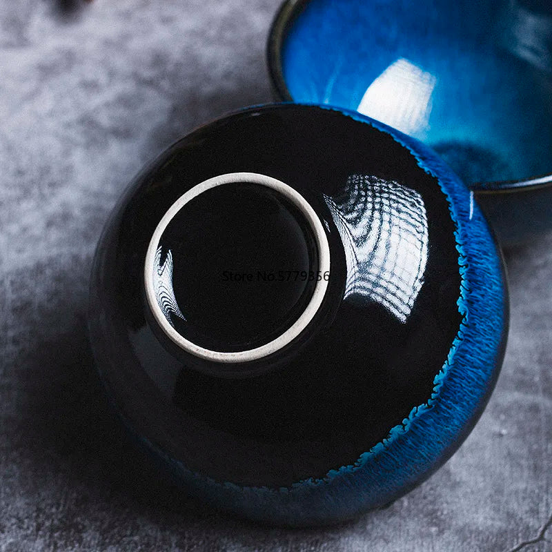 Japanese "Ocean Blue" Kiln Glazed Ceramic Dinnerware Set – Ramen Bowls & Plates