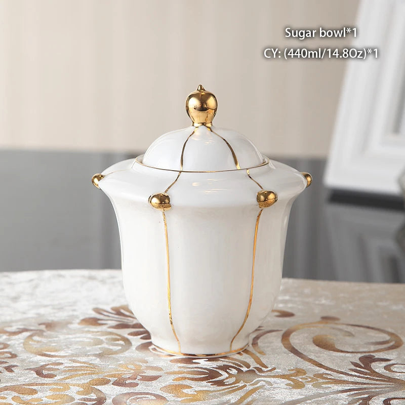 Gold Pearl Bone China Coffee Set British Porcelain Tea Set Luxury Ceramic Pot Creamer Sugar Bowl Teatime Teapot Coffee Cup Mug