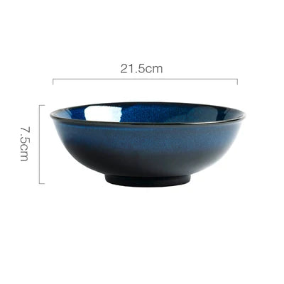 Japanese "Ocean Blue" Kiln Glazed Ceramic Dinnerware Set – Ramen Bowls & Plates