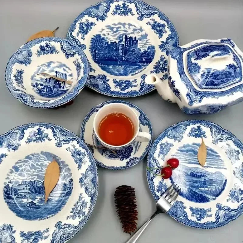 "Palace Blue Castle" American Classic Painted Tea & Dessert Set