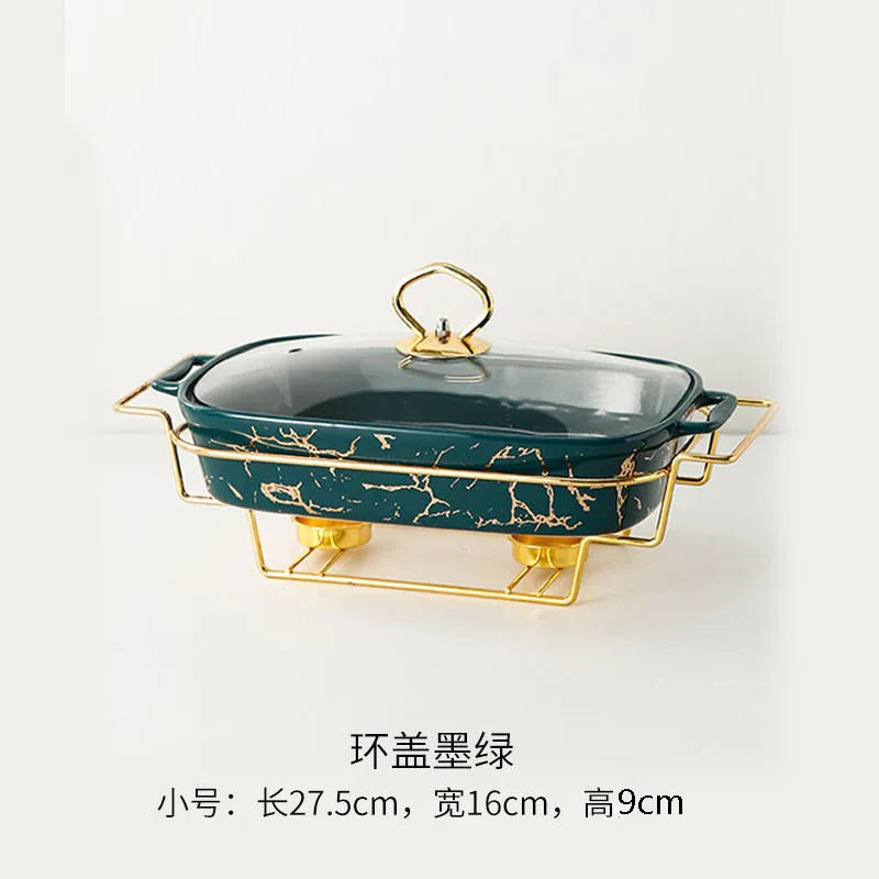 Rectangular Amphora Ceramic Casserole with Candle Warmer