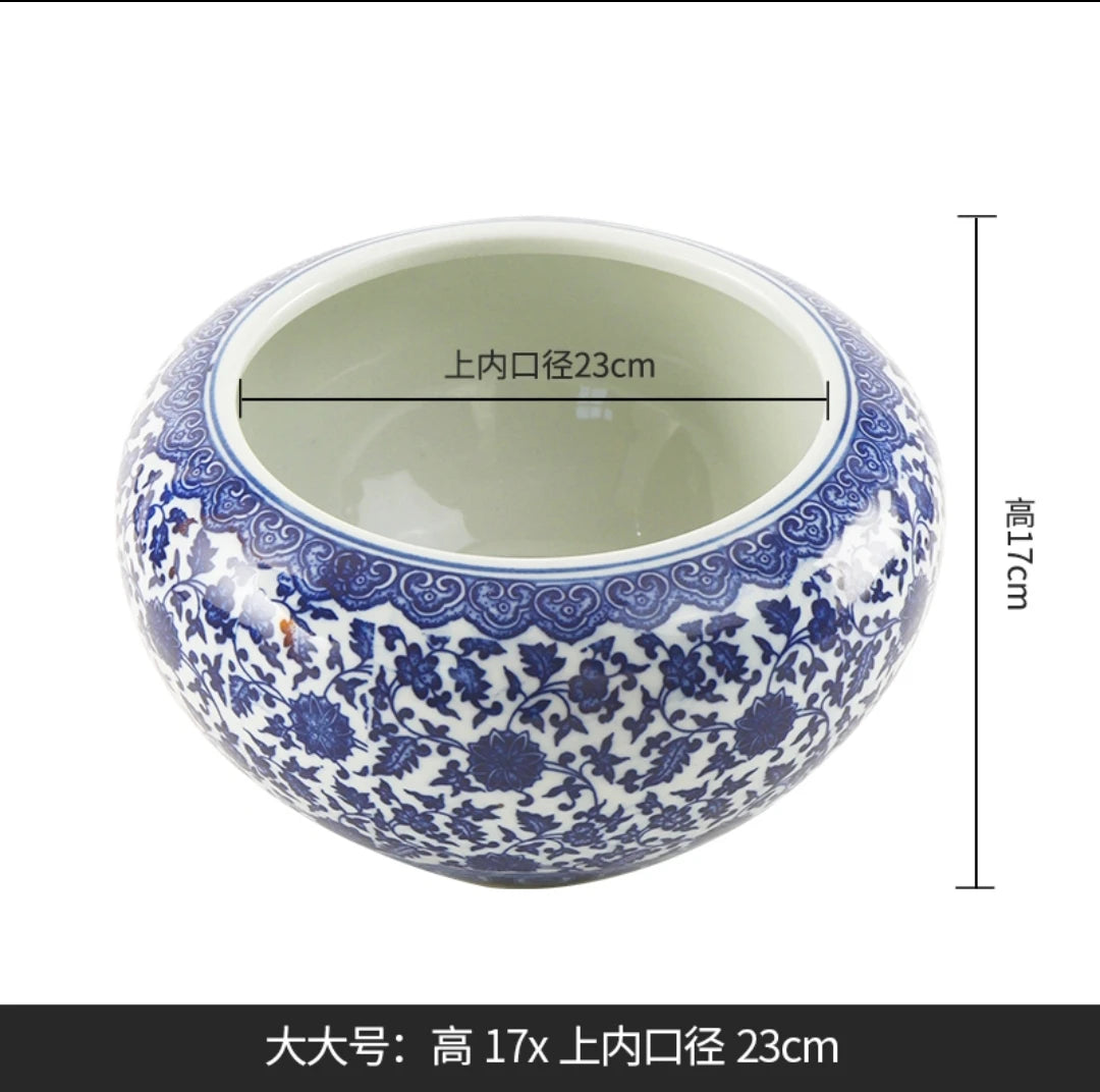 Vintage Blue & White Porcelain Lotus Bowl