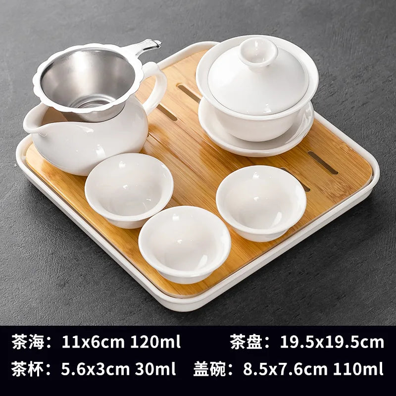 Household Kung Fu Tea Set (Gaiwan, 3 Cups & Dry Tray)