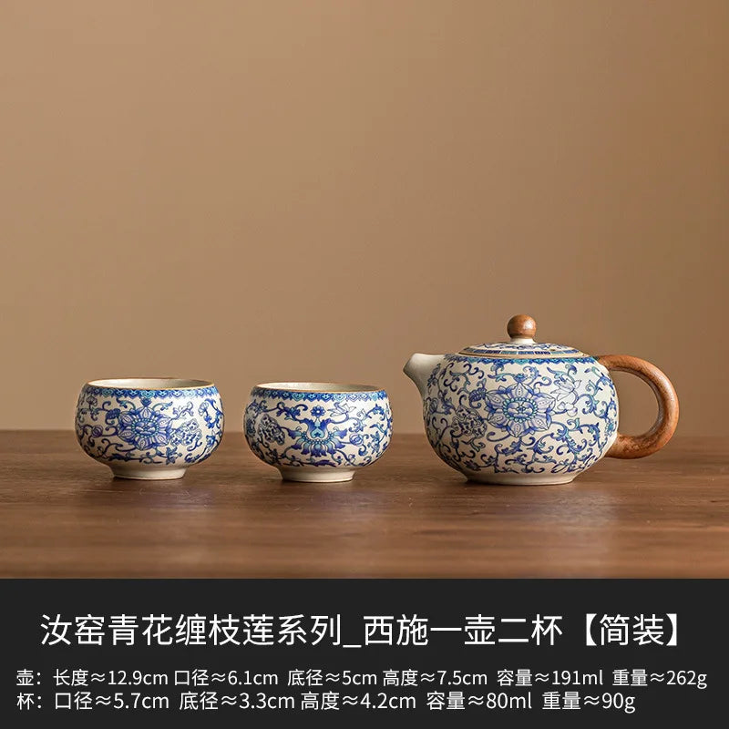 High-End Chinese Ru Ware Teapot & 2 Cups Set