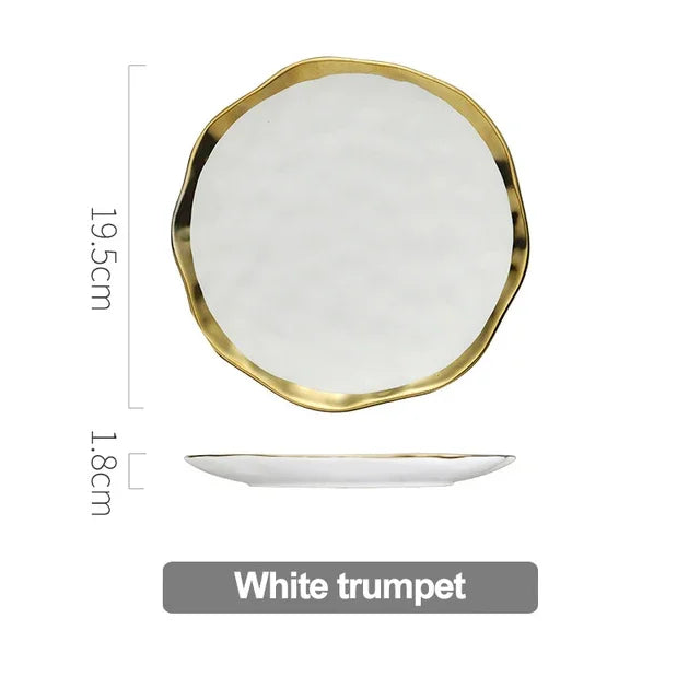 Nordic Chic Gold-Accented Porcelain Collection – Dinner Plates, Bowls & Cake Trays