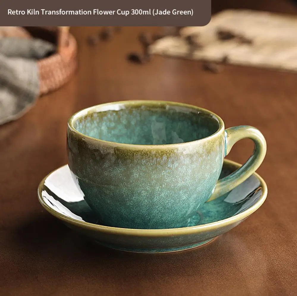 Retro Chic 300ml Ceramic Coffee Cup & Saucer Set – For Lattes & Afternoon Tea