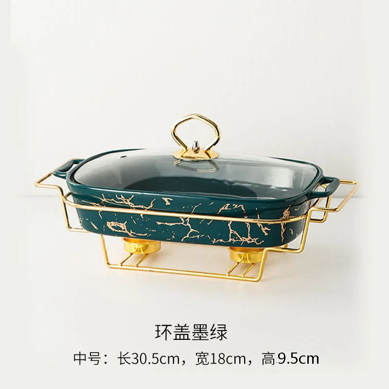 Rectangular Amphora Ceramic Casserole with Candle Warmer