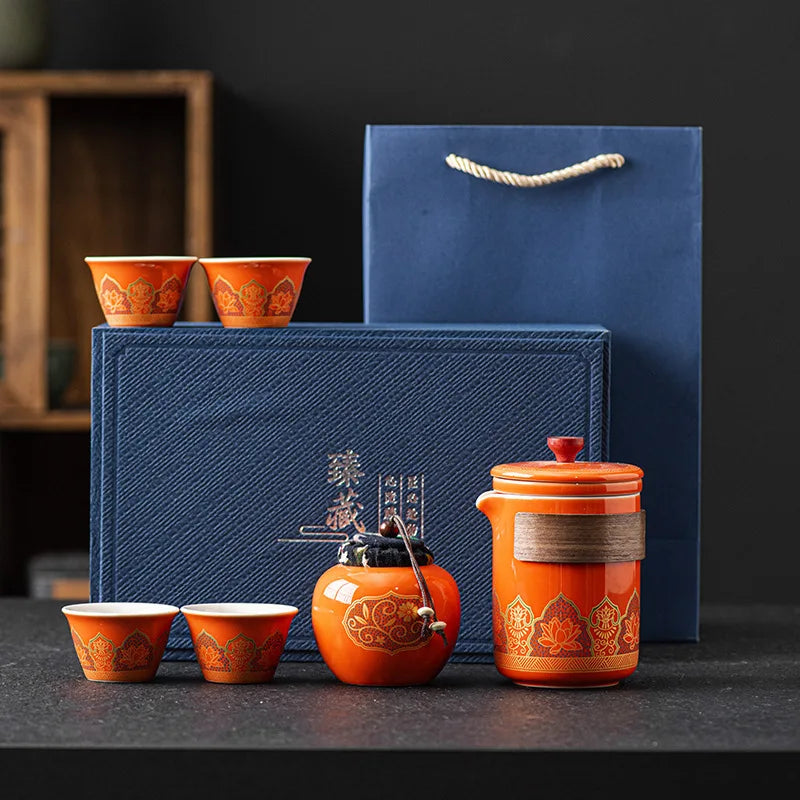 Portable Outdoor Tea Ceremony Set – 1 Pot & 4 Cups (Gift Box)