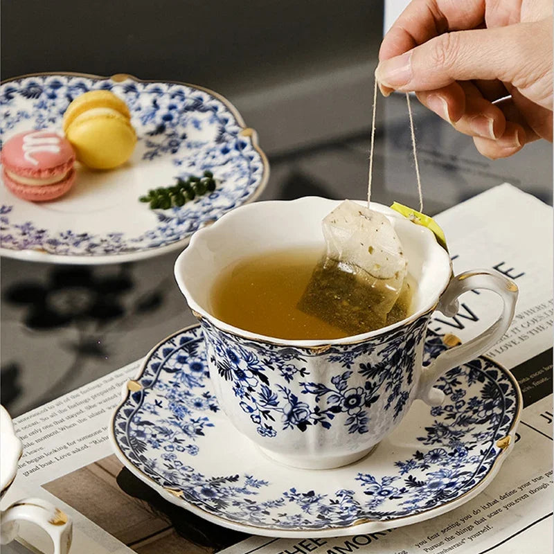 "English Vintage" Blue & White Porcelain Cup & Saucer Set