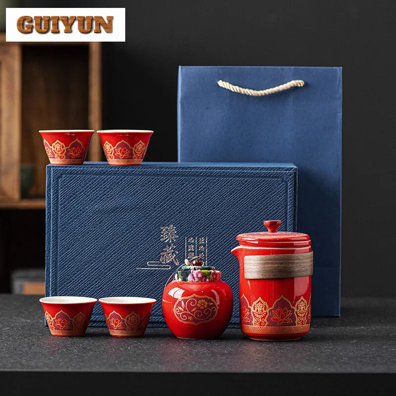 Portable Outdoor Tea Ceremony Set – 1 Pot & 4 Cups (Gift Box)