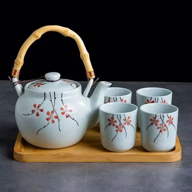 Japanese-Style Hand-Painted Ceramic Tea Set (Under-Glaze)