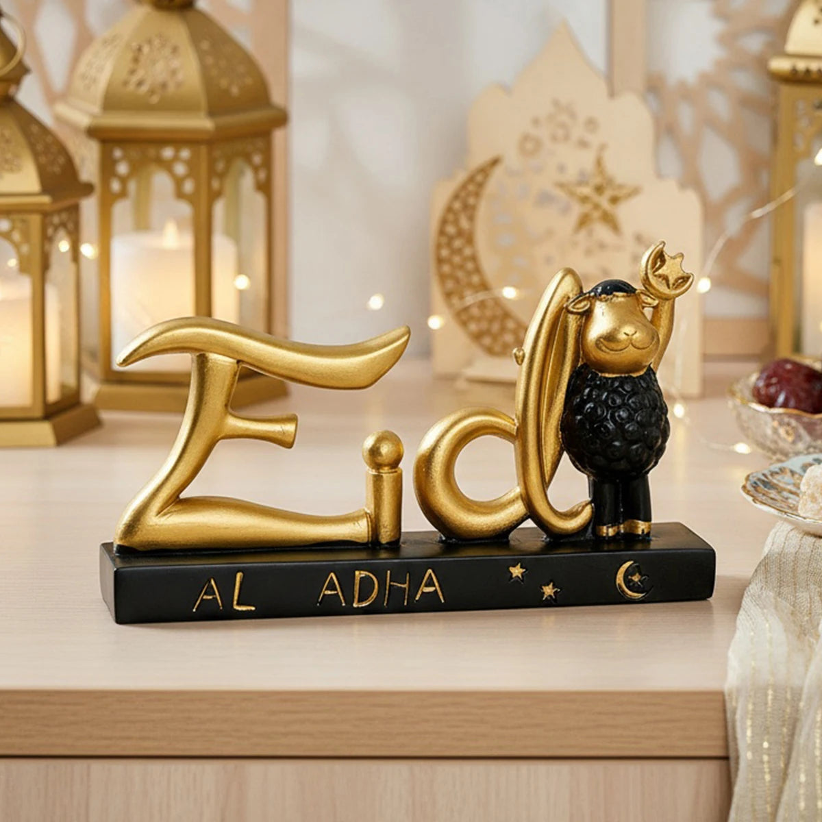 Eid Al-Fitr Lamb Holding Star & Moon Statue