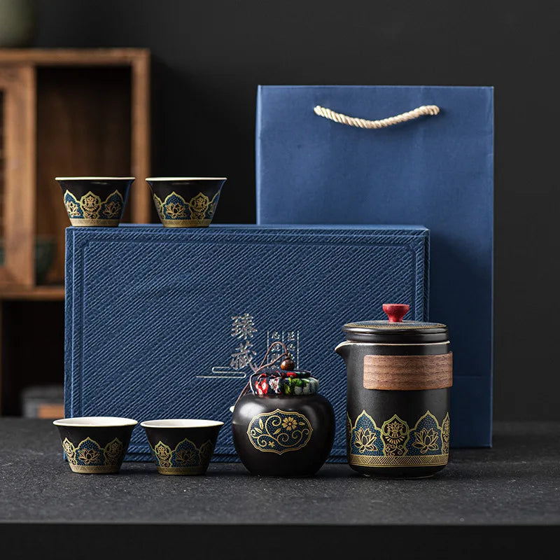 Portable Outdoor Tea Ceremony Set – 1 Pot & 4 Cups (Gift Box)