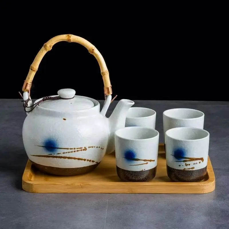 Japanese-Style Hand-Painted Ceramic Tea Set (Under-Glaze)