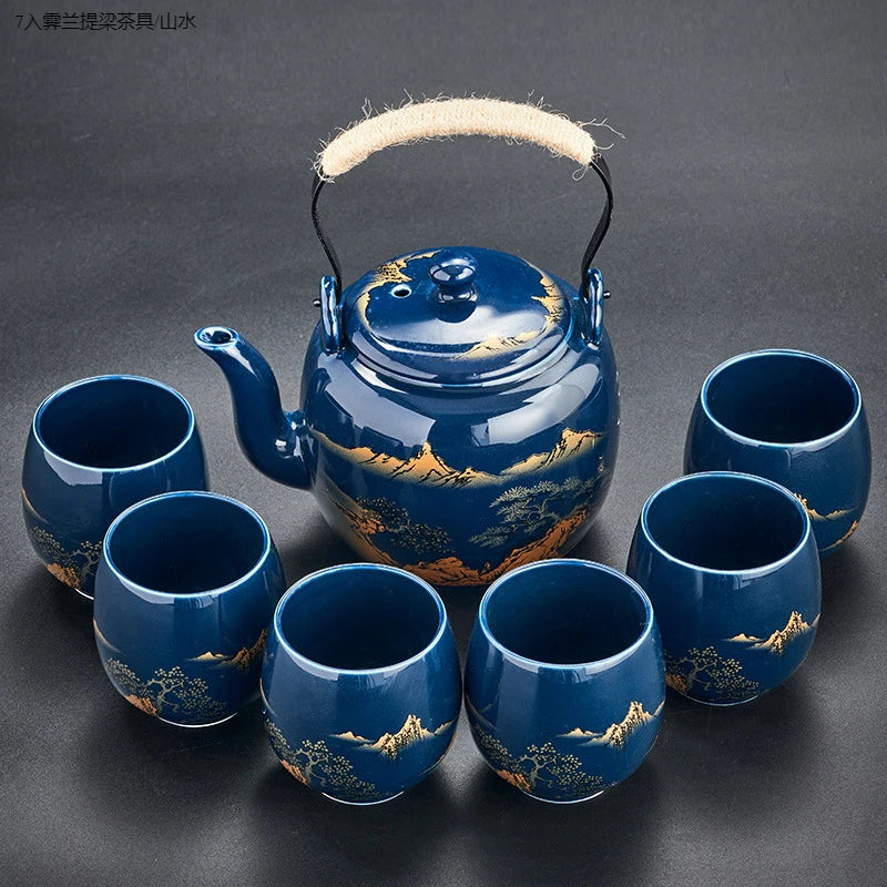 Large Capacity Black Glaze Tea Set – Ceramic Beam Pot