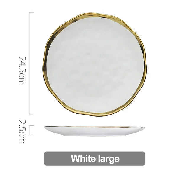 Nordic Chic Gold-Accented Porcelain Collection – Dinner Plates, Bowls & Cake Trays