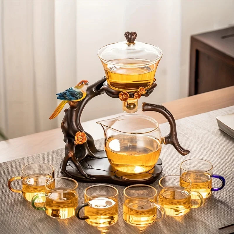 "Lucky Magpie" Semi-Auto Glass Tea Set (Full Set with Tray)