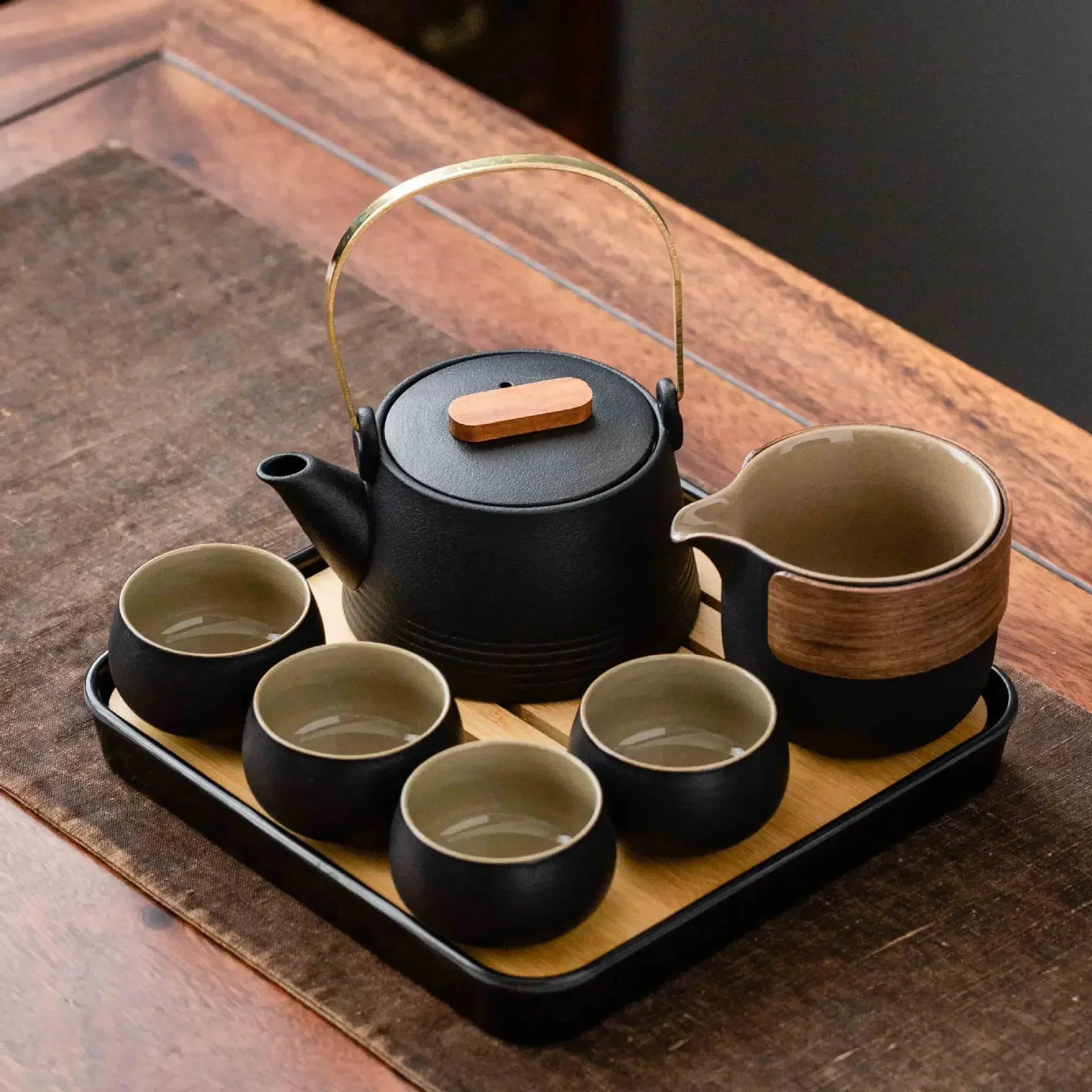 Premium Black Ceramic Kung Fu Set with Tea Pet