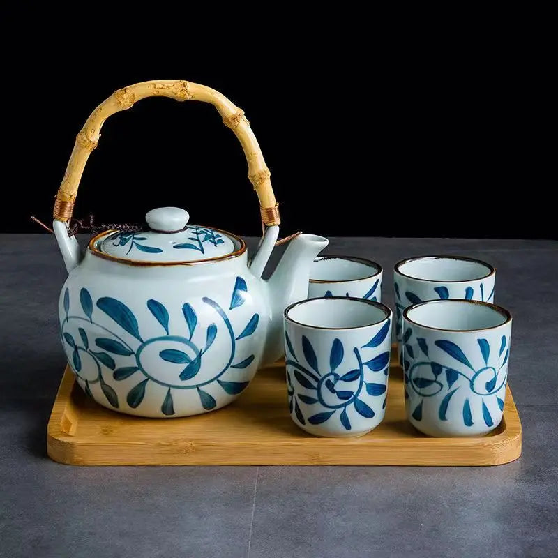 Japanese-Style Hand-Painted Ceramic Tea Set (Under-Glaze)