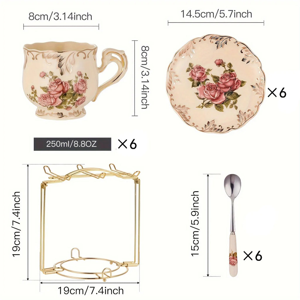 Classic Floral Ceramic Cup & Saucer Set (Ivory Edition)