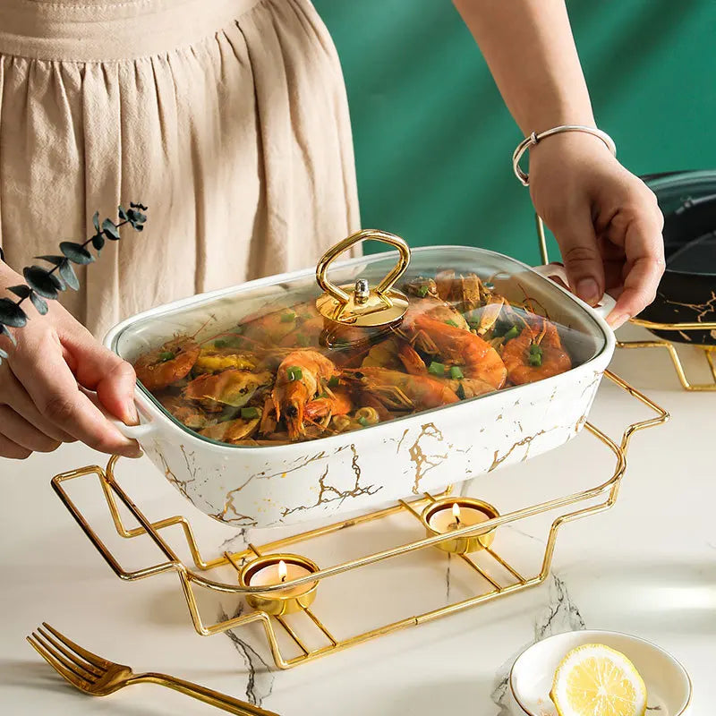 Rectangular Amphora Ceramic Casserole with Candle Warmer