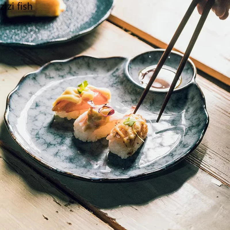 Vintage Irregular Ceramic Serving Plate – Creative Art for Sushi & Desserts