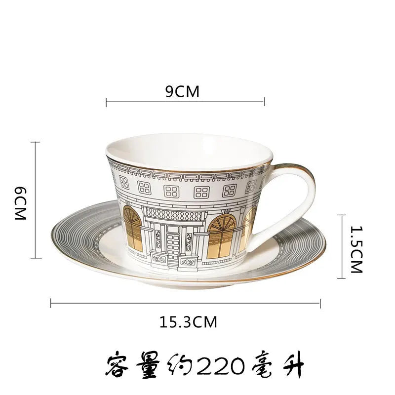 European Swan Castle Coffee & Tea Set (Gold-Plated Handle)