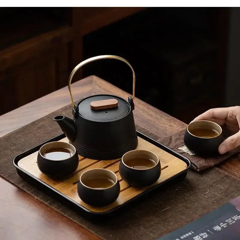Premium Black Ceramic Kung Fu Set with Tea Pet