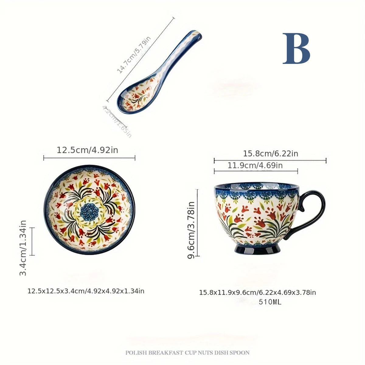 3-Piece Polish Pottery Mug Set with Lids (Gift Box)