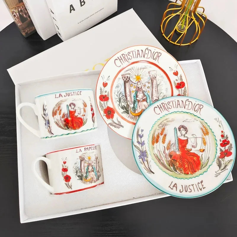 Fashionable European Style Red Tea & Coffee Set (2 Cups + 2 Plates) – Luxury Gift Box