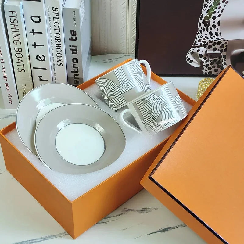Fashionable European Style Red Tea & Coffee Set (2 Cups + 2 Plates) – Luxury Gift Box