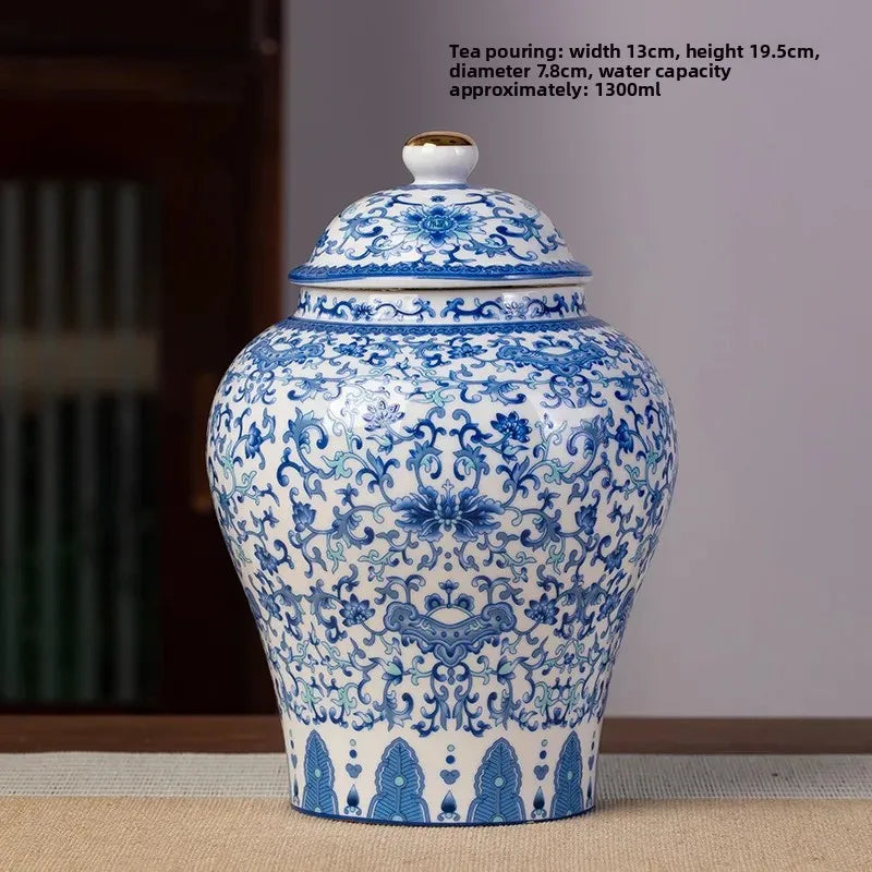 Classic Blue & White Porcelain Tea Canister – Moisture-Proof Storage Jar