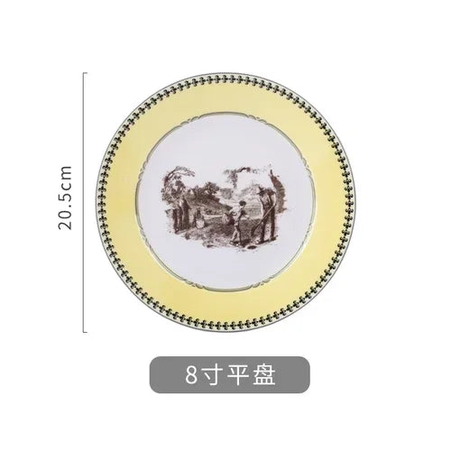 "Nordic Retro" Luxury Porcelain Dinner & Tea Set (Plates, Cups & Pot)
