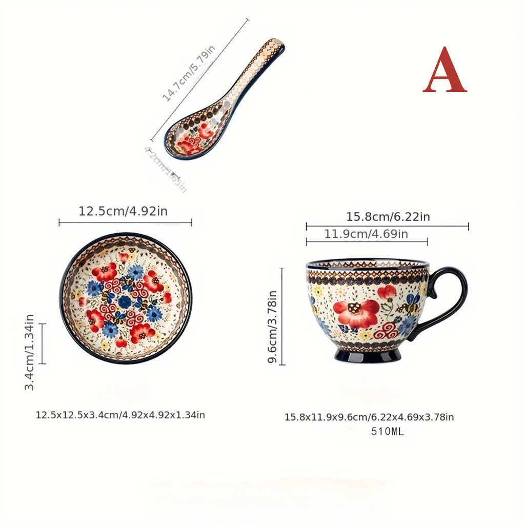 3-Piece Polish Pottery Mug Set with Lids (Gift Box)