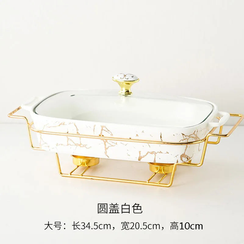 Rectangular Amphora Ceramic Casserole with Candle Warmer