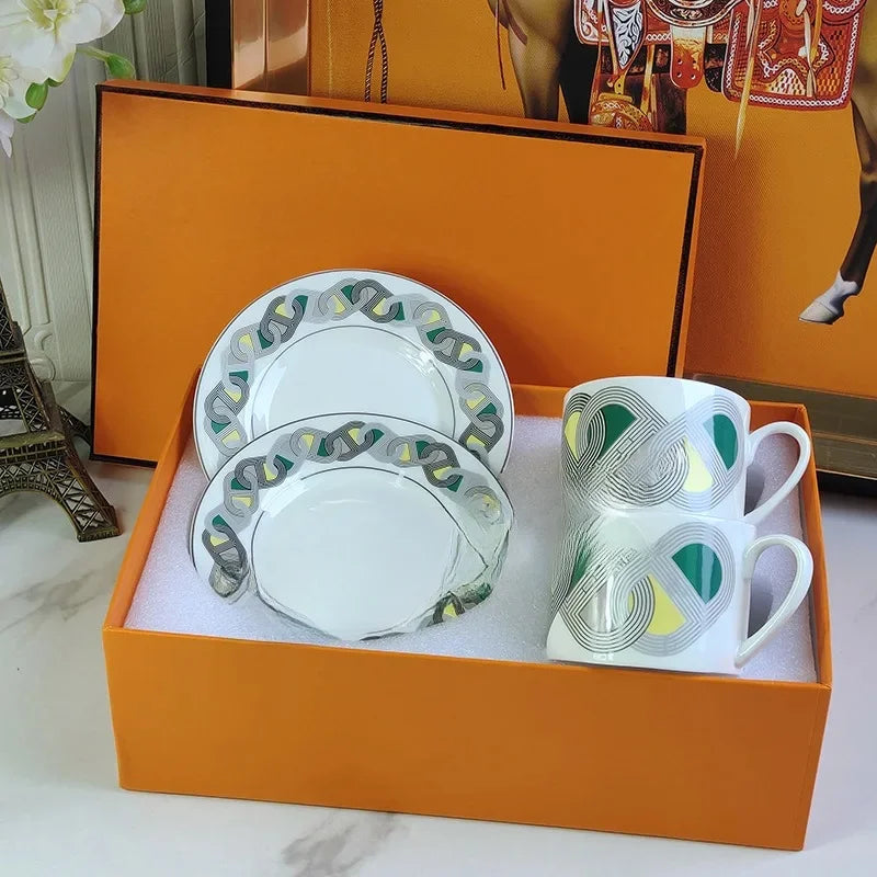 Fashionable European Style Red Tea & Coffee Set (2 Cups + 2 Plates) – Luxury Gift Box