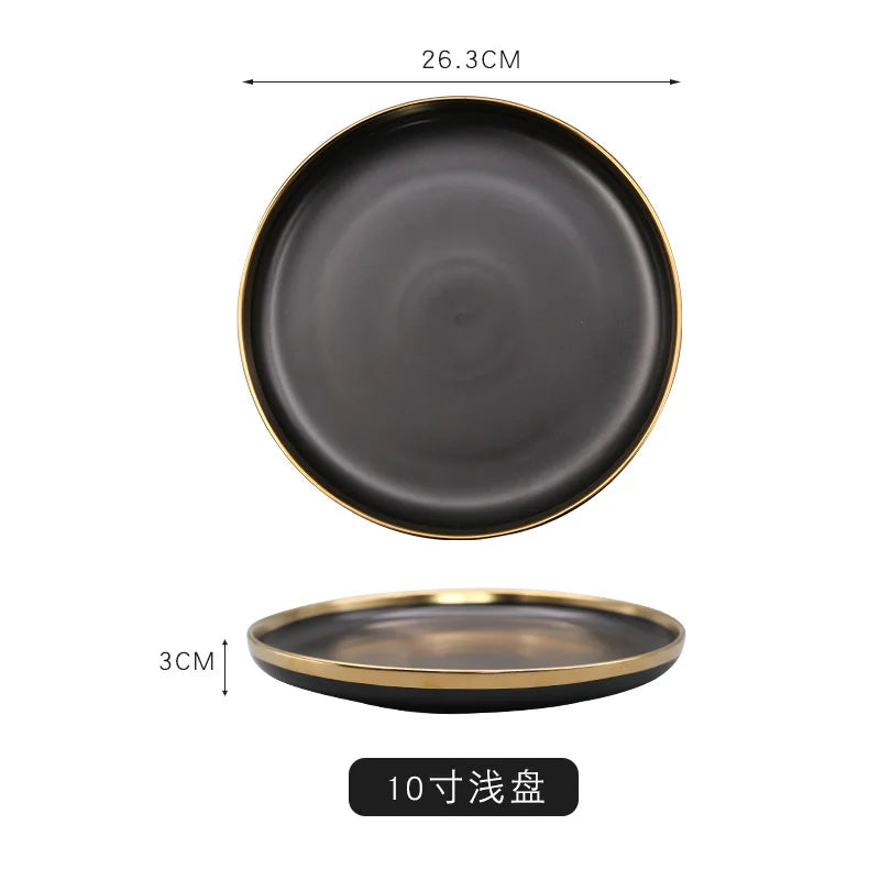 Modern Luxury Matte Black Dinner Set with Gold Rim (12 Pieces)