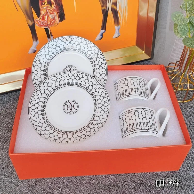 Fashionable European Style Red Tea & Coffee Set (2 Cups + 2 Plates) – Luxury Gift Box