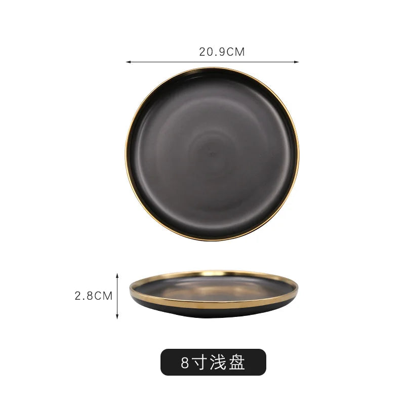 Modern Luxury Matte Black Dinner Set with Gold Rim (12 Pieces)