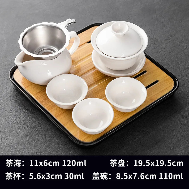 Household Kung Fu Tea Set (Gaiwan, 3 Cups & Dry Tray)